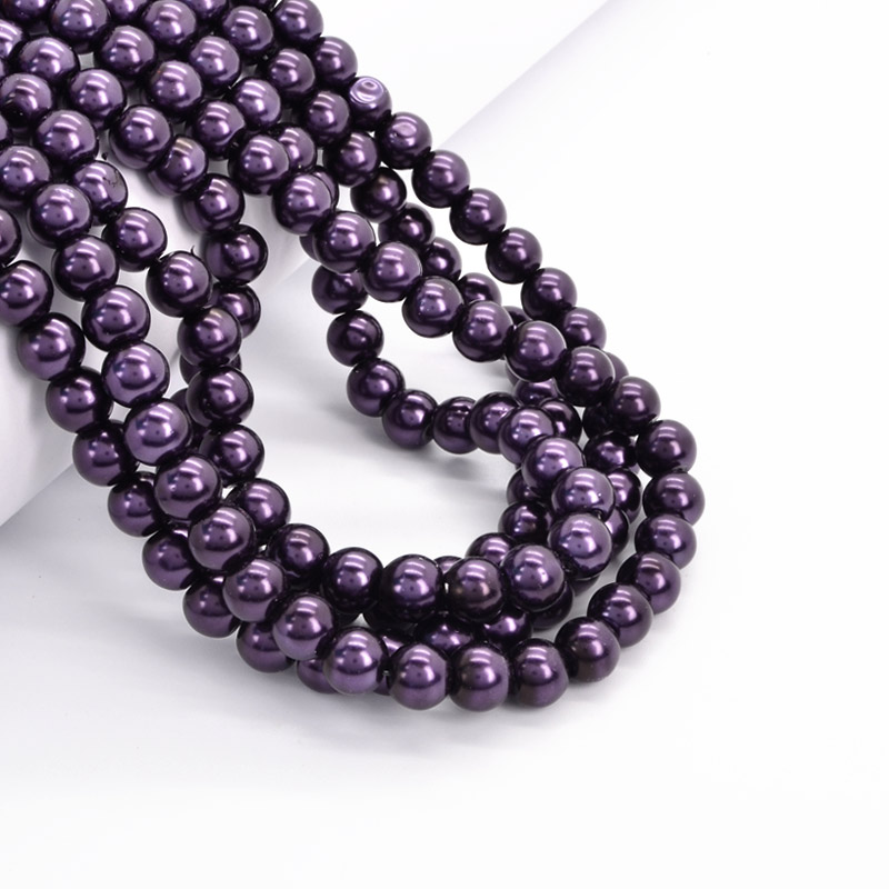 Намистини скляні Перли, 8 мм, Фіолетові, Круглі (BUS-052093)