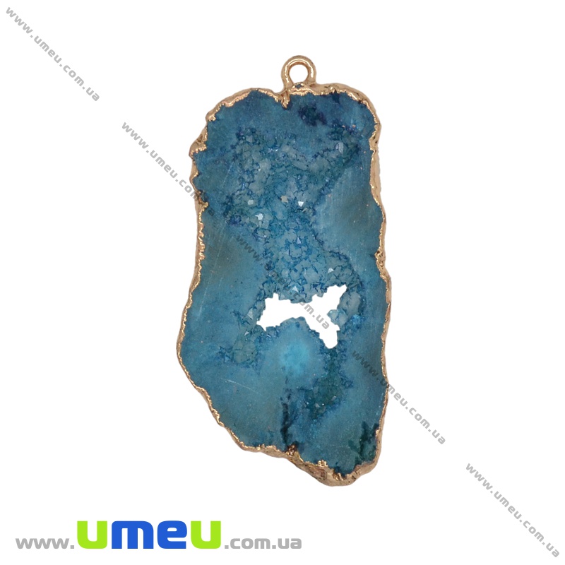Підвіска з натурального каменю, Друза агату, Блакитна, 47х23 мм (POD-027073)