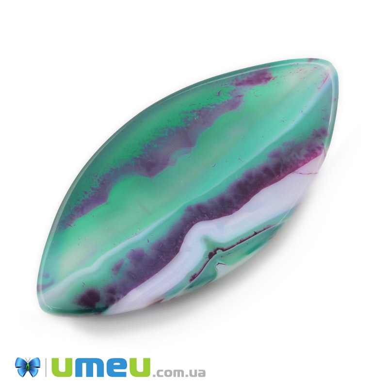 Кабошон нат. камінь Агат Бразильський фіолетово-зелений, Човен, 39,1х19,4 мм (KAB-042791)