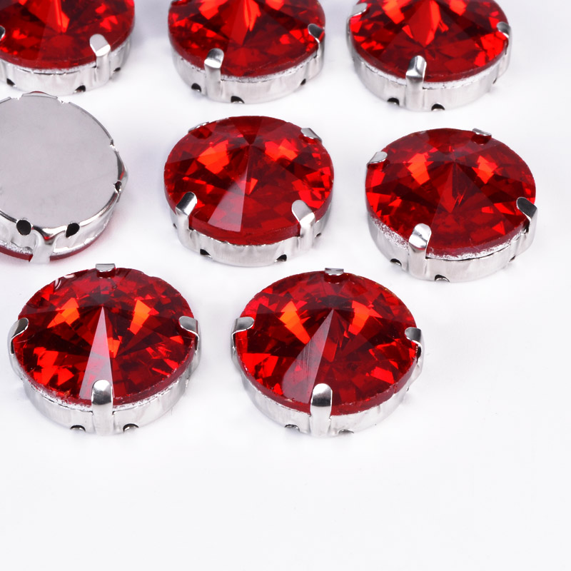 Шатон круглий 18 мм, Темне срібло, Червоний (KAB-053002)