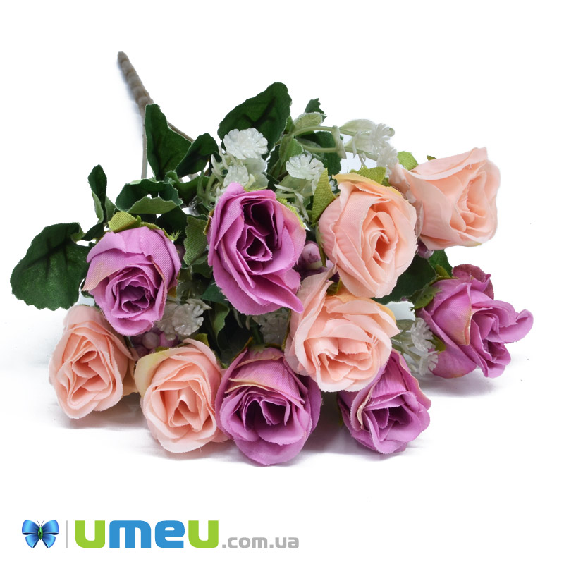 Букет троянд, 33 см, Персиково-бузковий (DIF-048300)