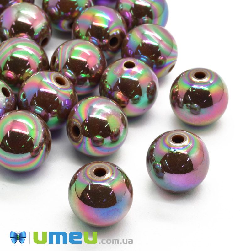 Намистини пластикові райдужні Круглі, 16 мм, Коричневі (BUS-047243)