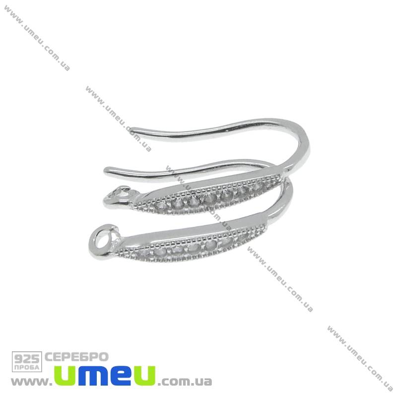 Швензи Срібло (925 проба) Колір платини, стрази цирконій, 18х13 мм (SER-036477)