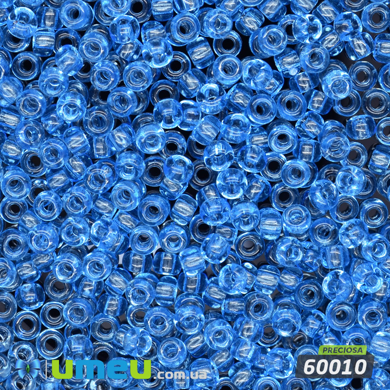 Бісер чеський №138/60010, Блакитний, Прозорий, 10/0 (BIS-047552)