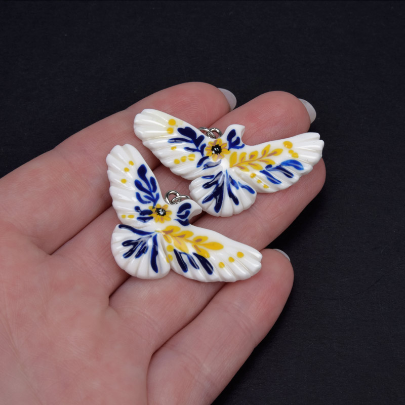 Підвіска Горлиця з полімерної глини, 42х23 мм, З малюнком (POD-059383)