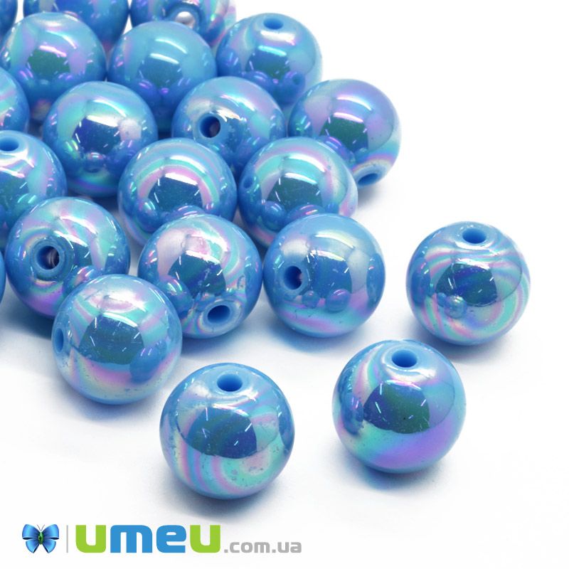 Намистина пластикова райдужна Кругла, 16 мм, Блакитна (BUS-047244)