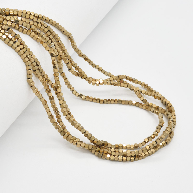 Намистини Гематит, Натур. камінь, Кубик, 2х2х2 мм, З покриттям, Золотисті (BUS-051759)