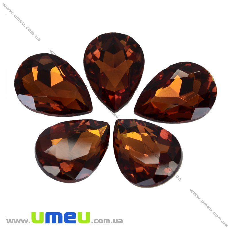 Ріволі скляний УЦЕНКА, Крапля гранована, 18х13 мм, Коричневий (KAB-013235)