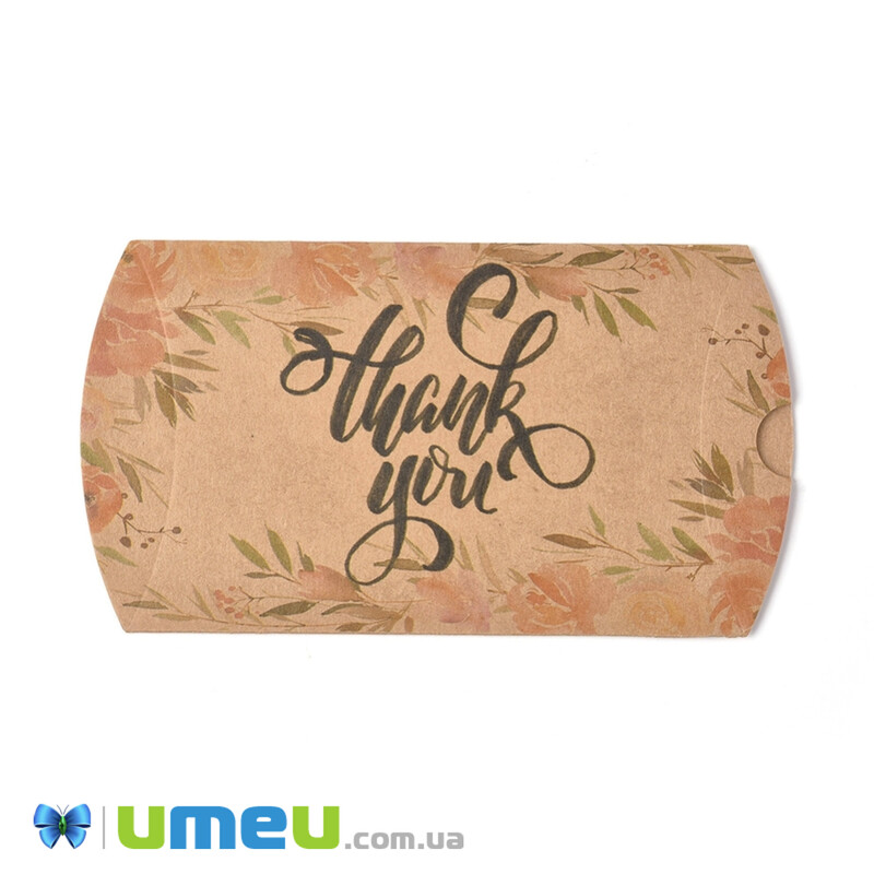 Збірна картонна коробочка, 12,5х8 см, Крафт, Thank you (UPK-042928)