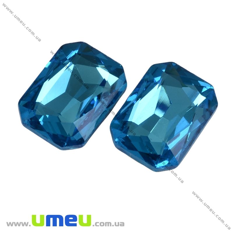 Ріволі скляний, Прямокутний гранований, 14х10 мм, Блакитний (KAB-021992)