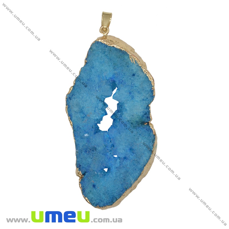 Подвеска из натурального камня, Друза агата, Синяя, 80х36 мм (POD-034050)