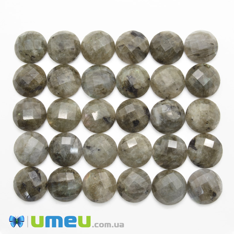 Кабошон нат. камень Лабрадорит, Круглый граненый, 14 мм (KAB-050565)