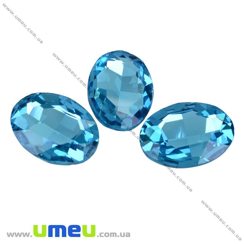 Ріволі скляний, Овал гранований, 25х18 мм, Блакитний (KAB-009453)