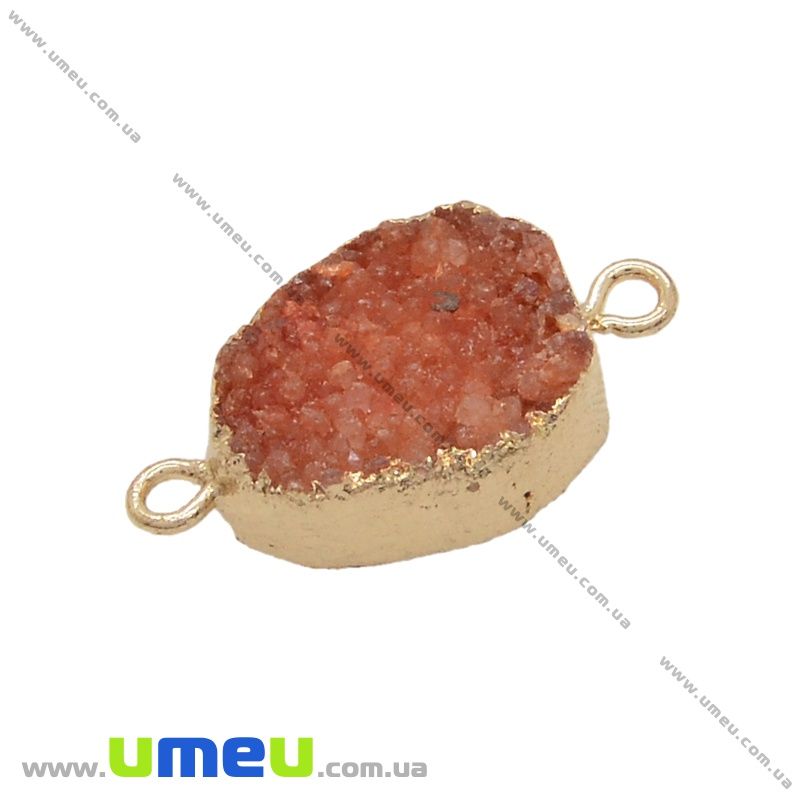 Конектор з натурального каменю Друза Агата в металі, Помаранчевий, 29х16 мм (POD-036920)