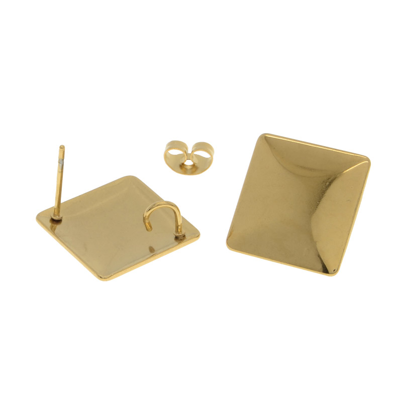 Пусеты из нерж. стали с заглушками, Ромбики, 20х20х12 мм, Золото (STL-055283)