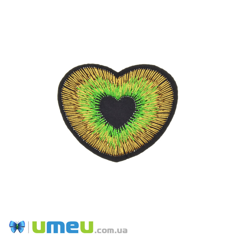 Термоаплікація Серце, 5х4 см, Золотисто-зелена (APL-042443)