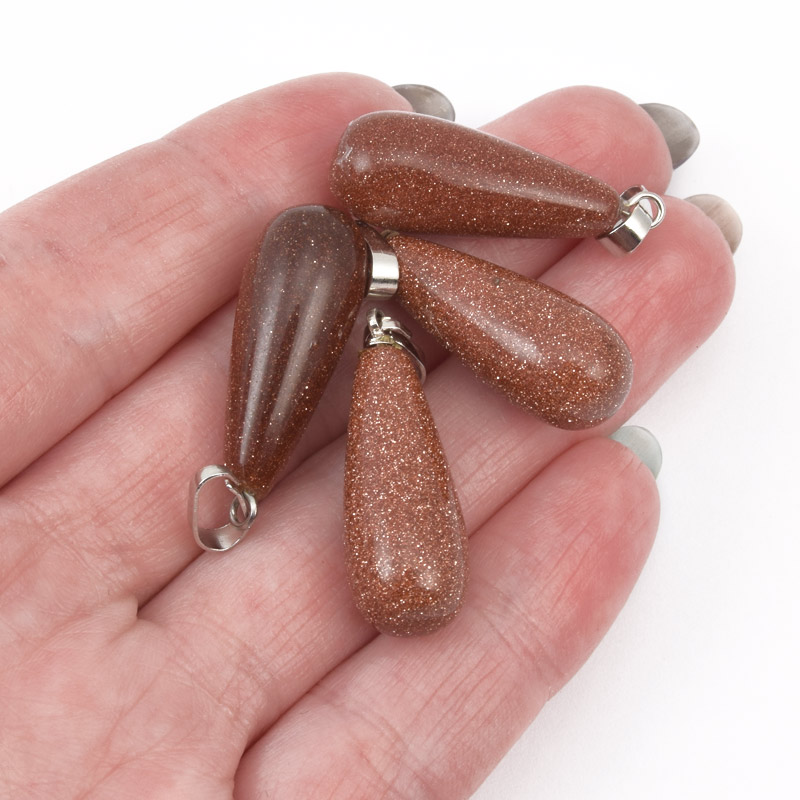 Підвіска Крапля, Синт. камінь Авантюрин Золотий пісок, 29х10 мм (POD-011963)