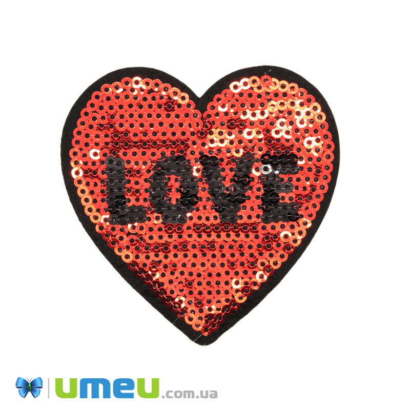 Аплікація пришивна з паєтками Серце, 7х7 см, Червона (APL-042532)