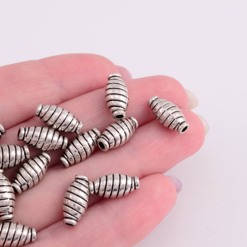 Намистини мет. Бочонки, 13х6,5 мм, Античне срібло (BUS-055352)