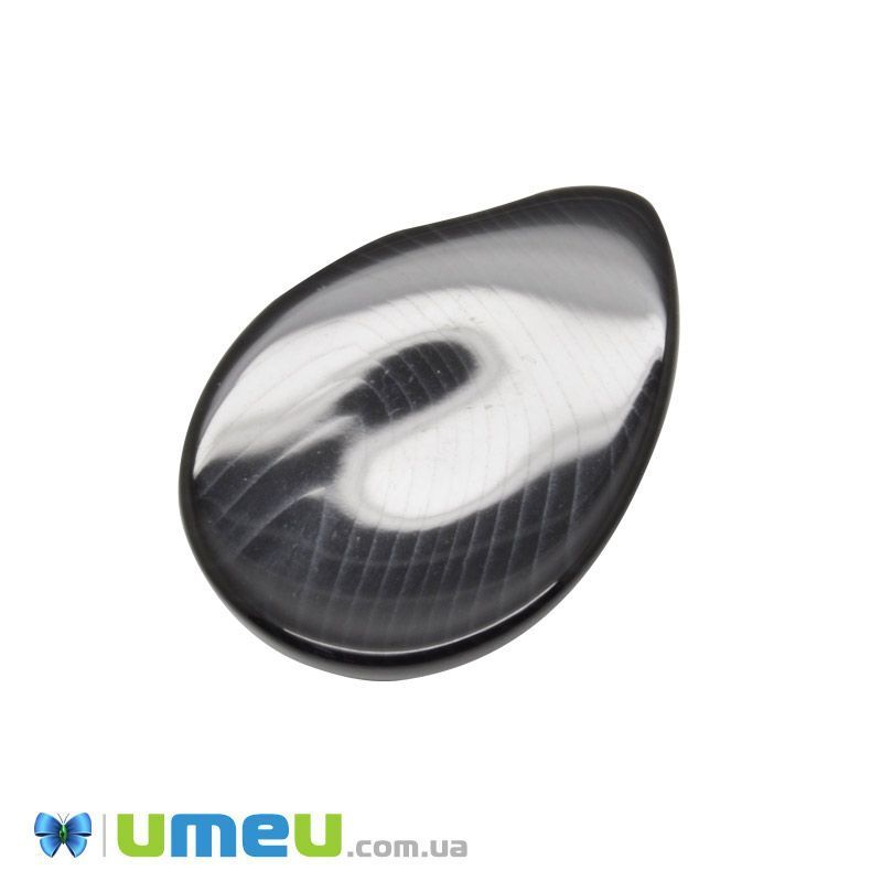 Кабошон нат. камень Агат черный УЦЕНКА, Капля, 24,7х18,2 мм (KAB-042037)