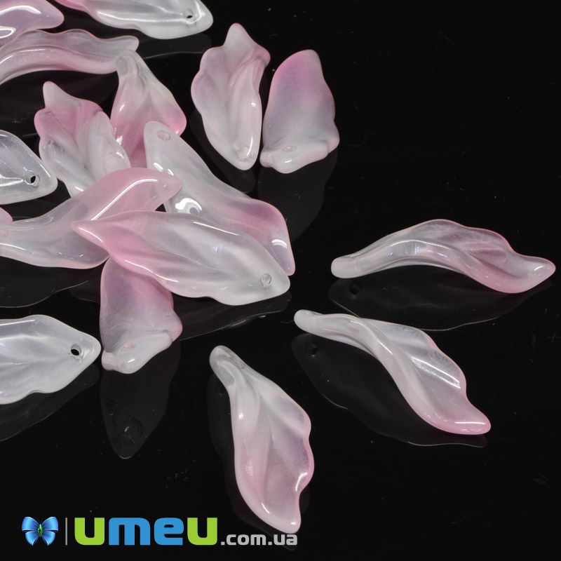 Намистина скляна, 33х12 мм, Листок, Рожева (BUS-046175)