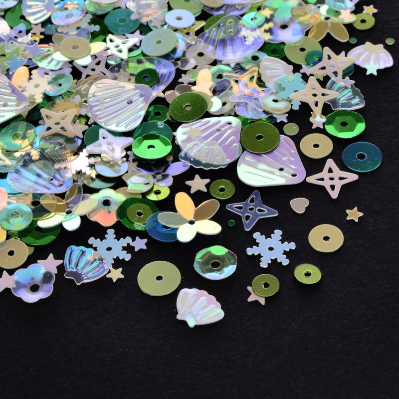 Паєтки Китай Мікс, 2-13 мм, Біло-салатові АВ (PAI-052840)