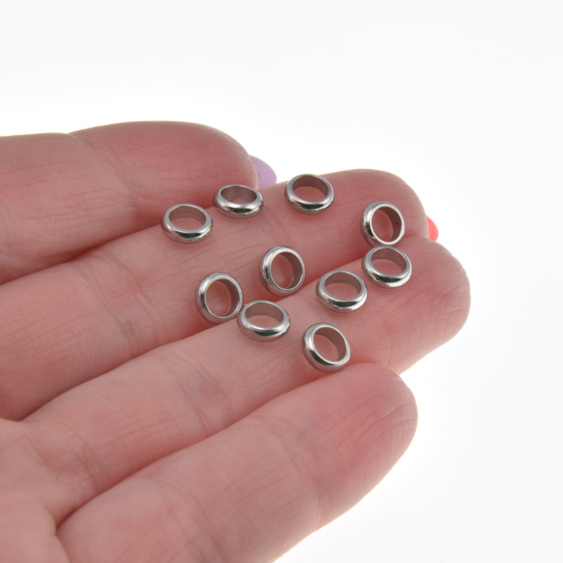 Намистини з нерж. сталі Круглі плоскі, 6х2 мм, Темне срібло (STL-058411)