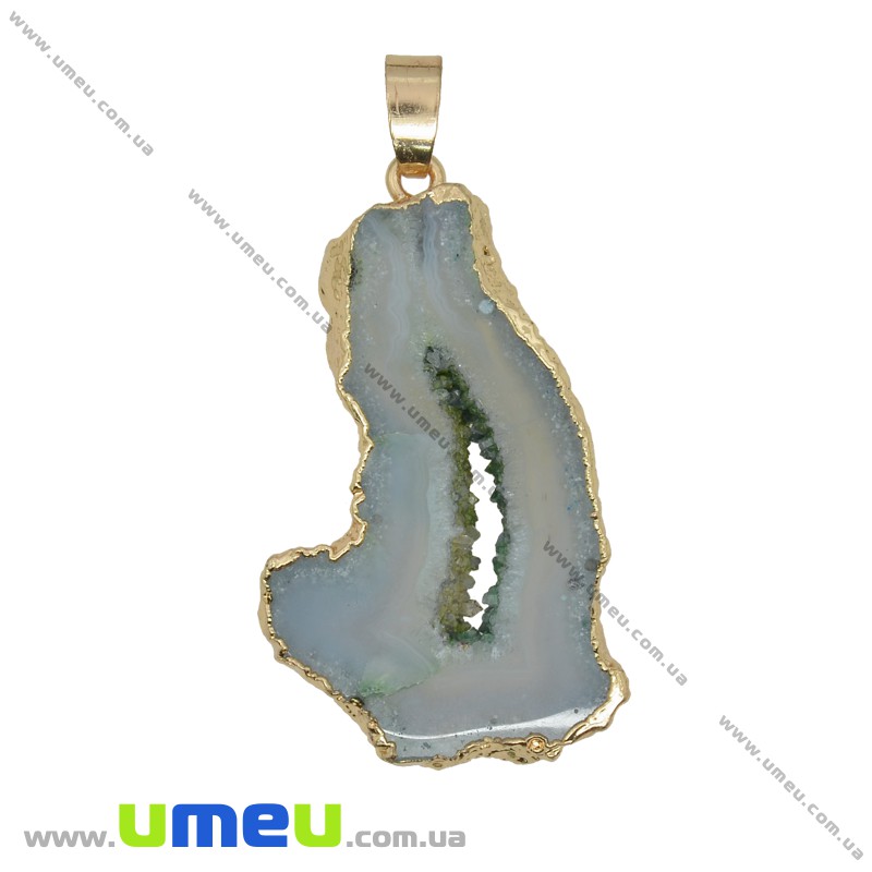 Підвіска з натурального каменю, Агат з друзою, Зелено-блакитна світла, 48х24 мм (POD-034064)