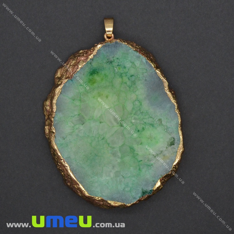 Підвіска з натурального каменю, Друза агату, Салатова, 78х57 мм (POD-036552)
