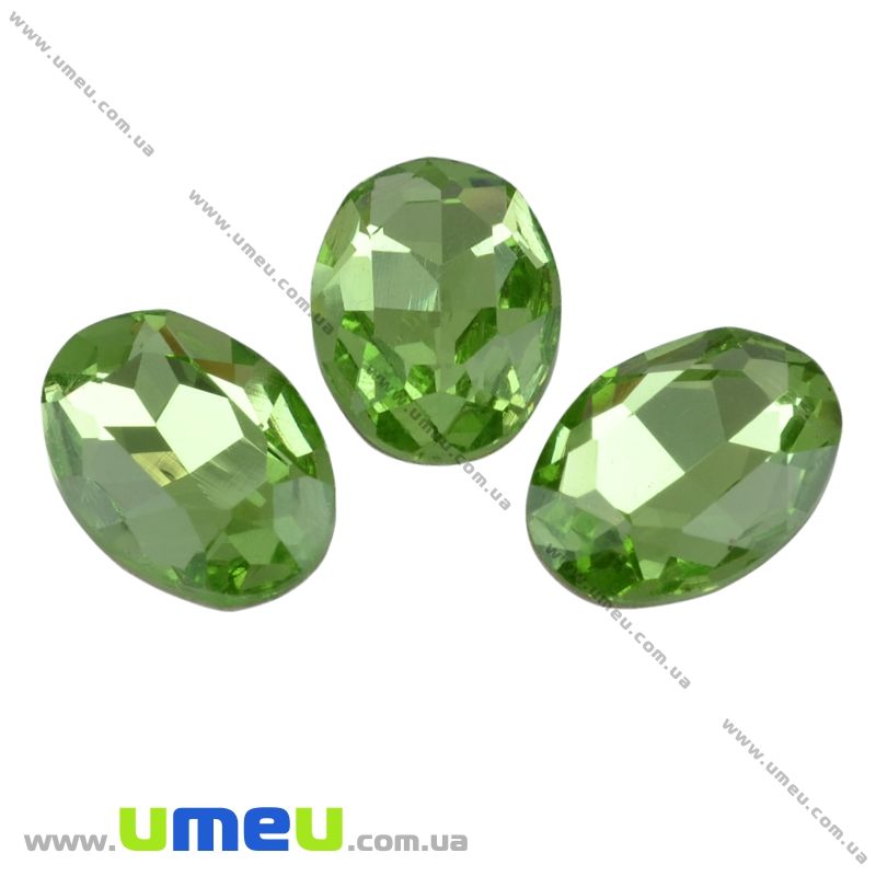 Ріволі скляний, Овал гранований, 25х18 мм, Салатовий (KAB-020013)