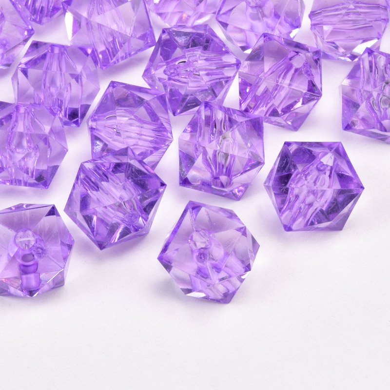 Намистини акрилові, Куб гранований, 11,5х10 мм, Бузкові (BUS-059936)