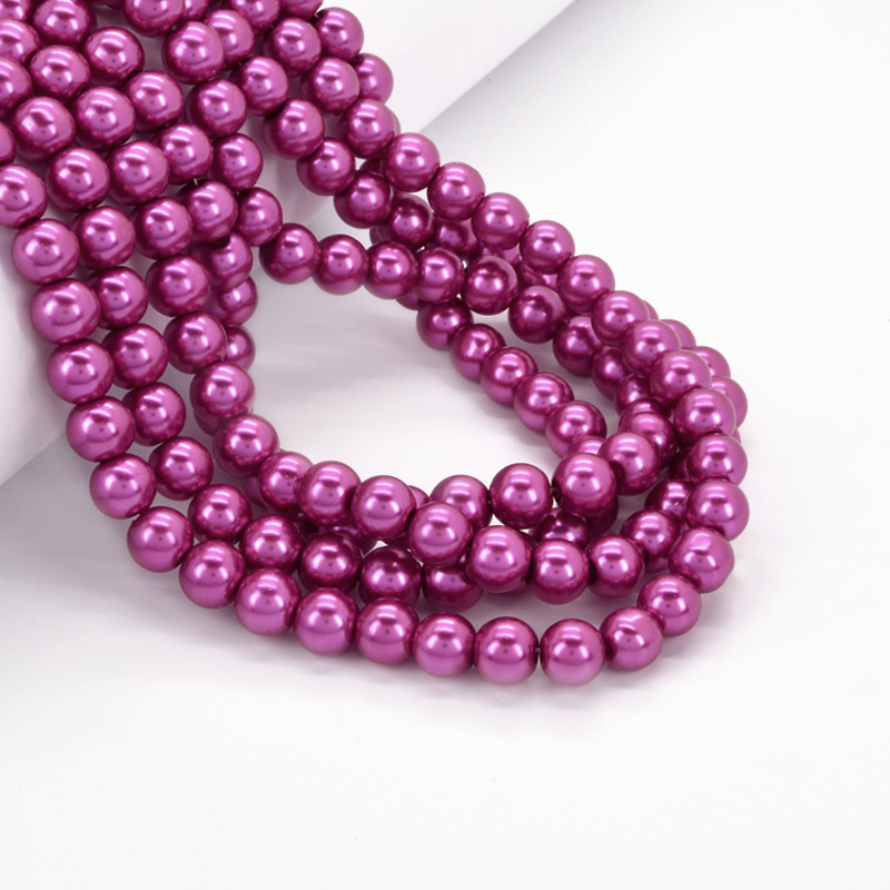 Намистини скляні Перли, 8 мм, Малинові, Круглі (BUS-052127)
