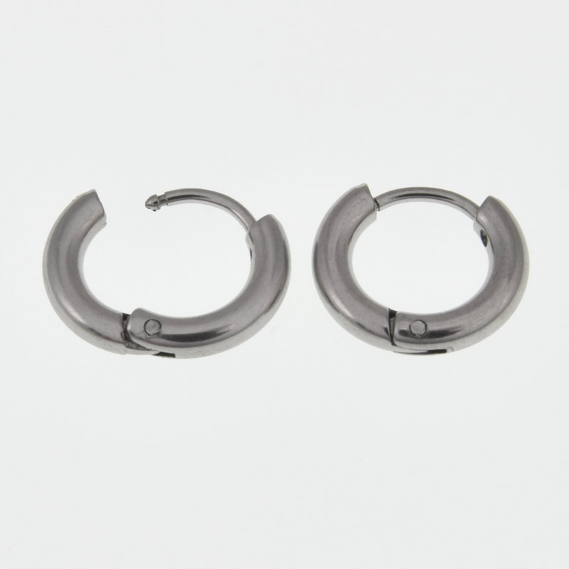 Сережки-кільця Huggie з нержавіючої сталі, 13х12х2,5 мм, Темне срібло (STL-047286)