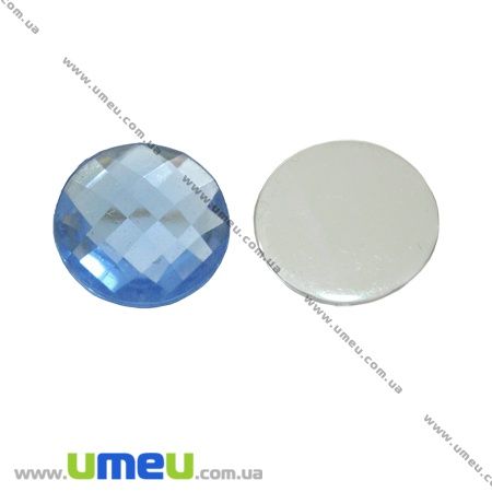 Кабошон пластиковий, Круглий гранований, 16 мм, Блакитний (KAB-009526)