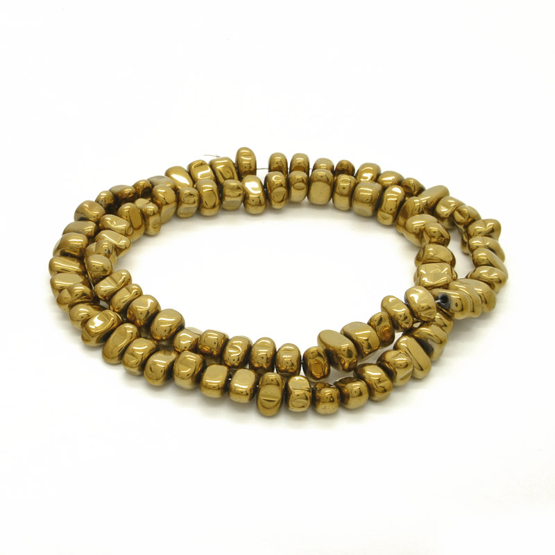 Намистини Гематит, Нат. камінь, З покриттям, 4х7-5х10 мм, Золотисті (BUS-054030)