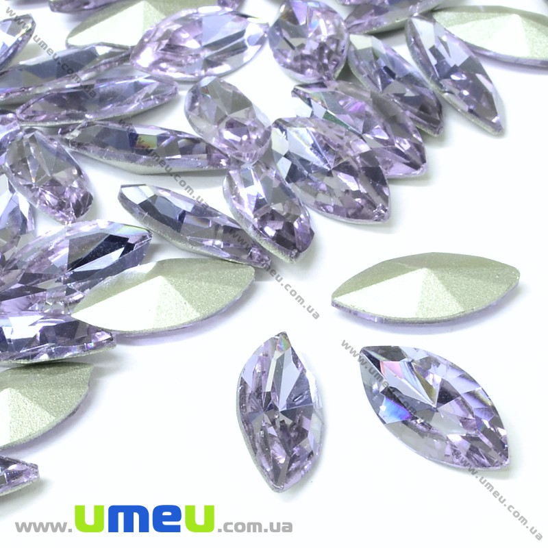 Ріволі скляний, Човник гранований, 10х5 мм, Бузковий (KAB-022019)