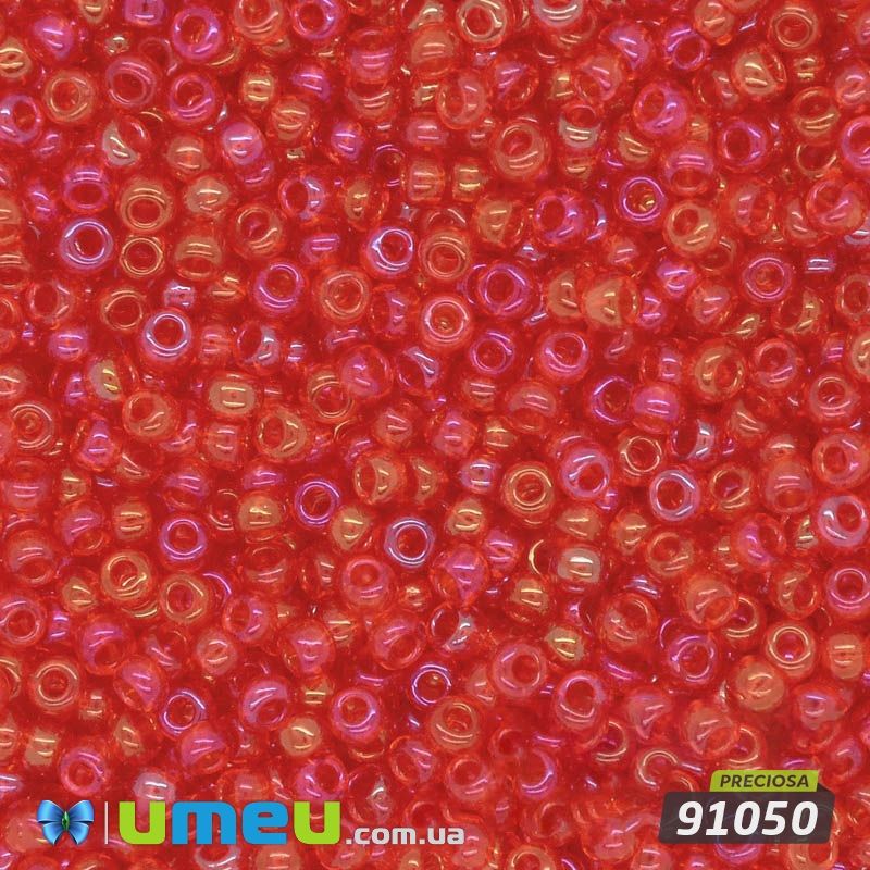 Бісер чеський №775 / 91050, Червоно-малиновий, Прозорий райдужний, 10/0 (BIS-036597)