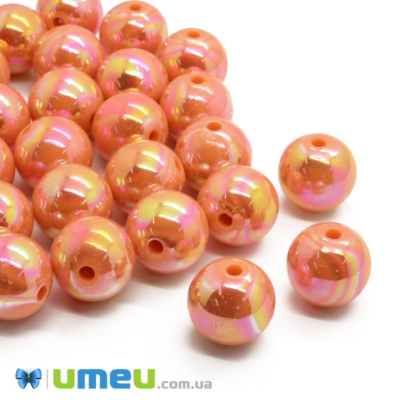 Намистини пластикові райдужні Круглі, 16 мм, Помаранчеві (BUS-047247)