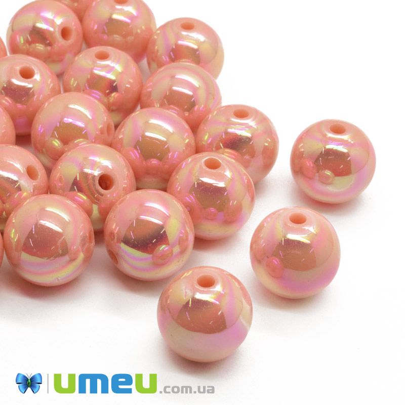 Намистини пластикові райдужні Круглі, 16 мм, Персикові (BUS-047245)