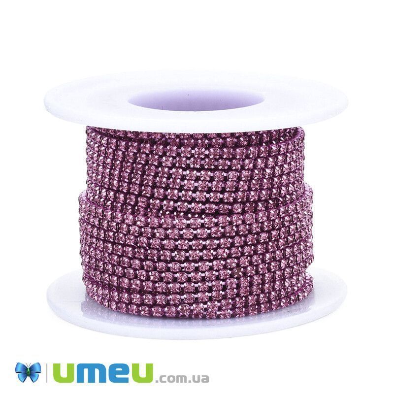 Стразовая цепь SS6 - 2,0 мм, Розовая, Стразы стеклянные розовые (ZEP-043000)