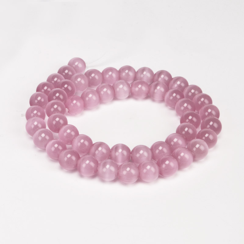 Намистини Котяче око, Синт. камінь, 8 мм, Рожеві, Круглі (BUS-054256)