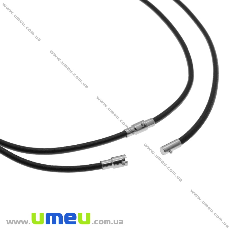 Основа для кольє шкіряна на магнітному замку, Чорна, 44 см, 3 мм (OSN-034666)