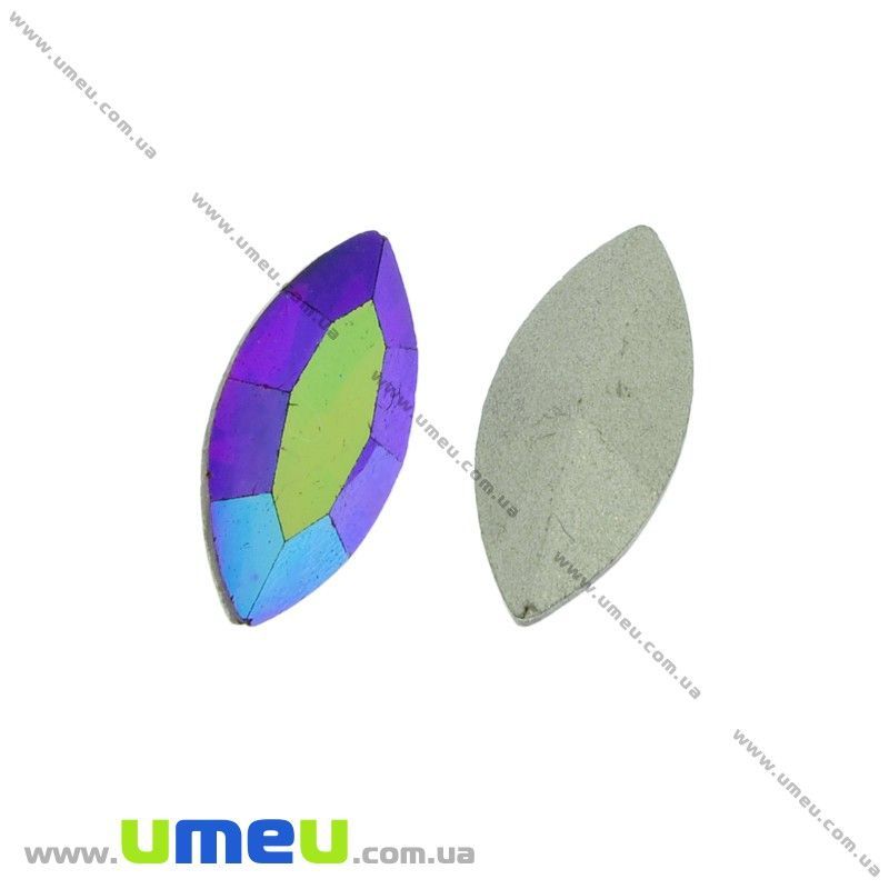 Ріволі скляний, Човник гранований, 15х7 мм, Синій АВ (KAB-031389)