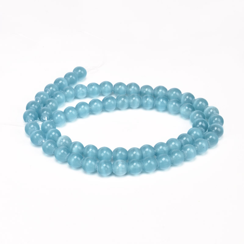 Намистини Котяче око, Синт. камінь, 6 мм, Бірюзові, Круглі (BUS-054211)