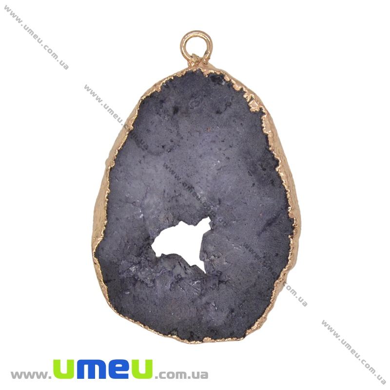 Подвеска из натурального камня, Друза агата, Серая, 48х32 мм (POD-012012)