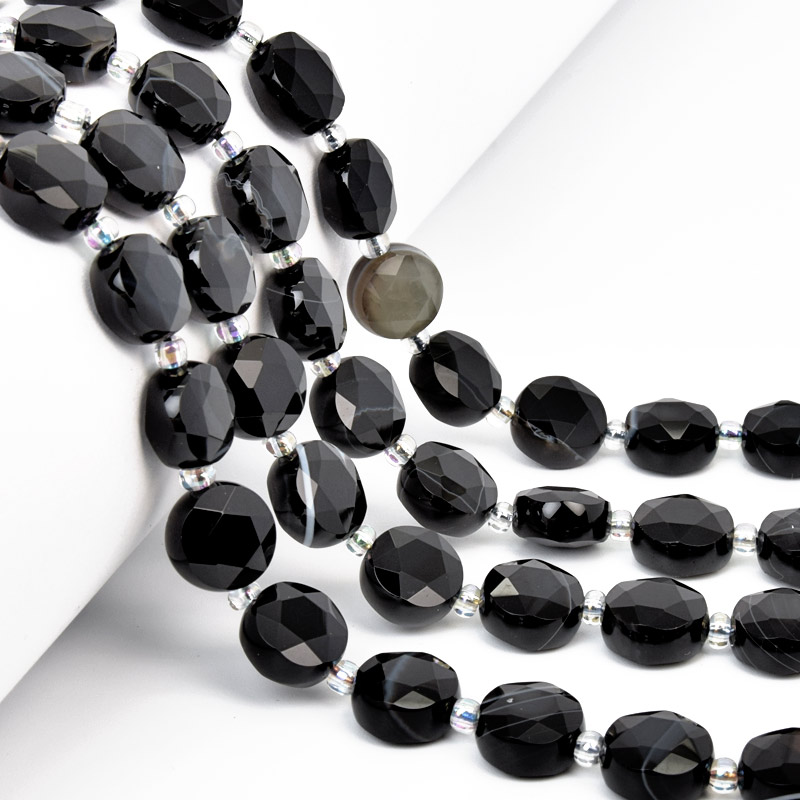 Намистини Агат чорний, Натур. камінь, 10х5 мм, Круглі плоскі грановані (BUS-058224)