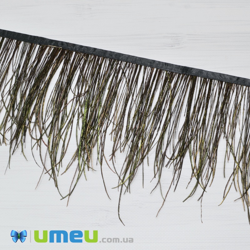 Пір'я павича на стрічці, 12-16 см, Зелені натуральні (PER-038986)