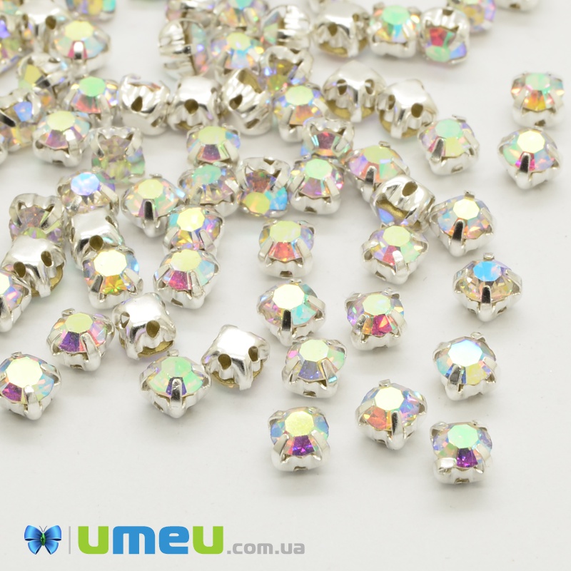 Шатони круглі 4 мм, Темне срібло, Білі АВ (KAB-052234)