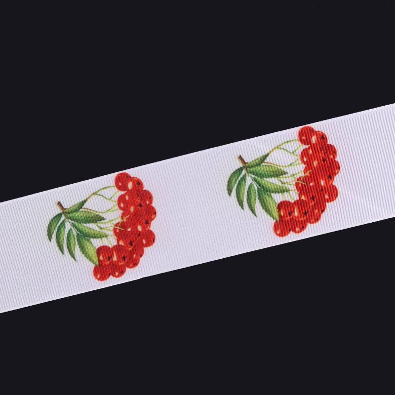 Репсова стрічка з малюнком Калина, 40 мм, Біла (LEN-055800)