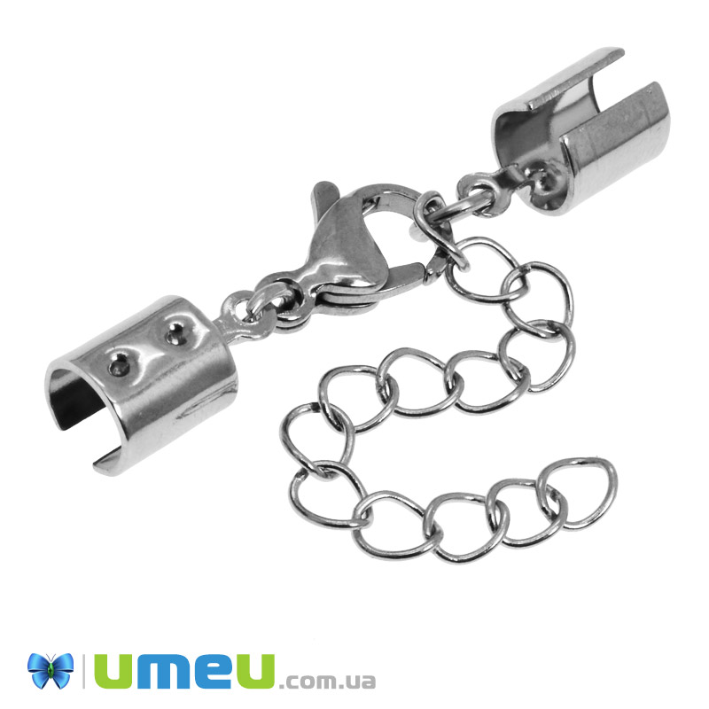 Замок-карабін з нерж. сталі з затискачами і подовжувачем, 4 см, Темне срібло (STL-049027)